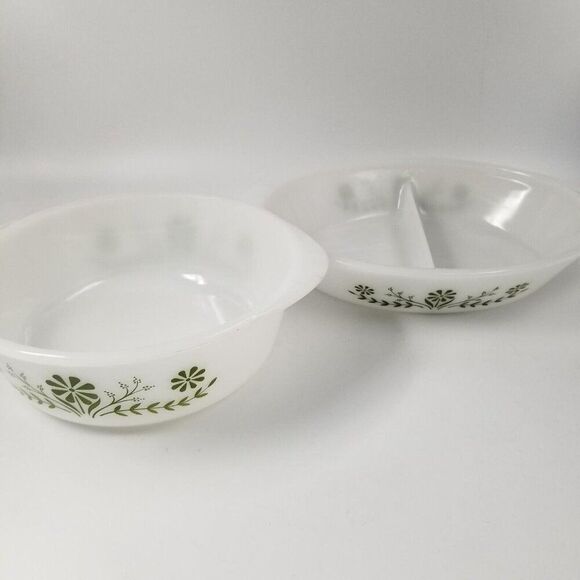 Vintage Glasbake Daisy Day Jeannette Casserole Dish Divided Vegetable Lot 2 - Picture 1 of 9